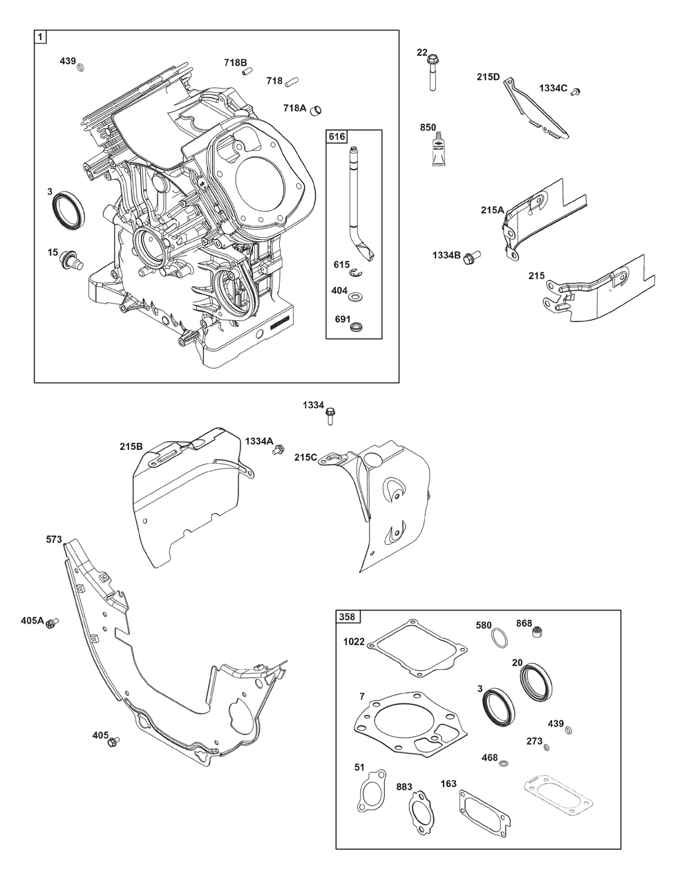 Cylinder Group Diagram and Parts List for 540477-0129-B5 400000 - 699999 Briggs and Stratton Engine
